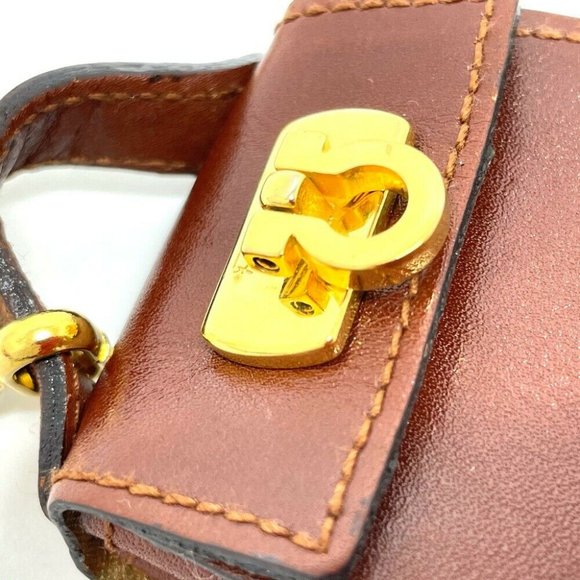 Authentic SALVATORE FERRAGAMO Bag motif Gancini Bag Charm Leather Brown x Gold - Picture 8 of 10
